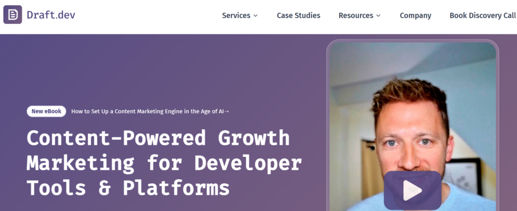 Draft.dev homepage for developer content marketing