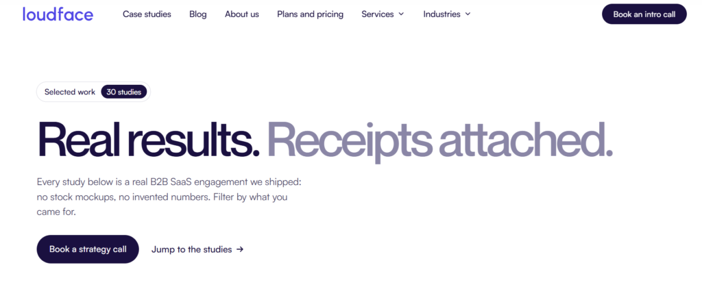 LoudFace case studies page for SaaS
