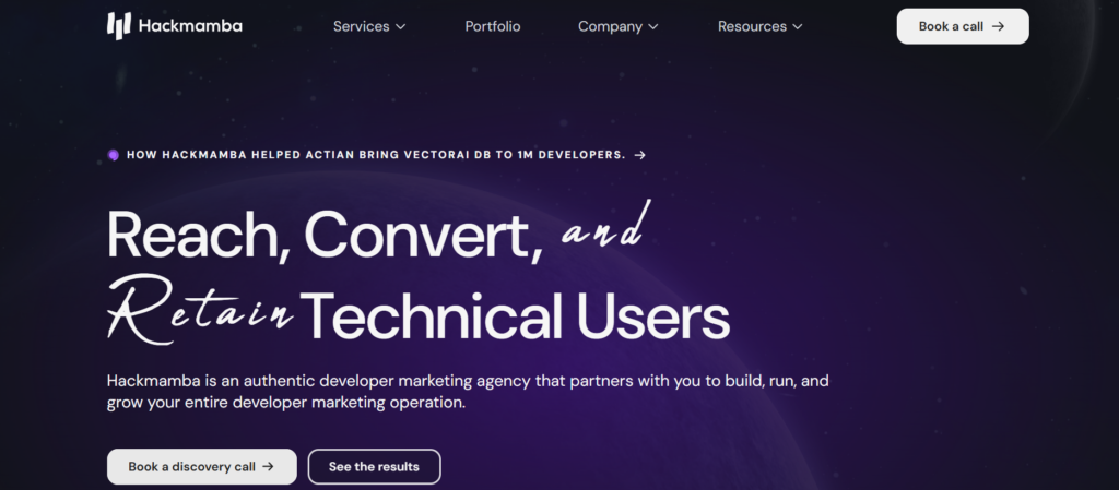 Hackmamba developer marketing agency homepage hero
